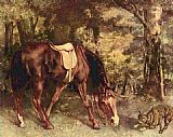 Gustave Courbet Canvas Paintings - Horse in the forest
